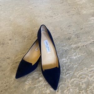 Jimmy Choo Navy Suede Kitten Heel. Navy Patent Kitten Heel. - Gently Worn